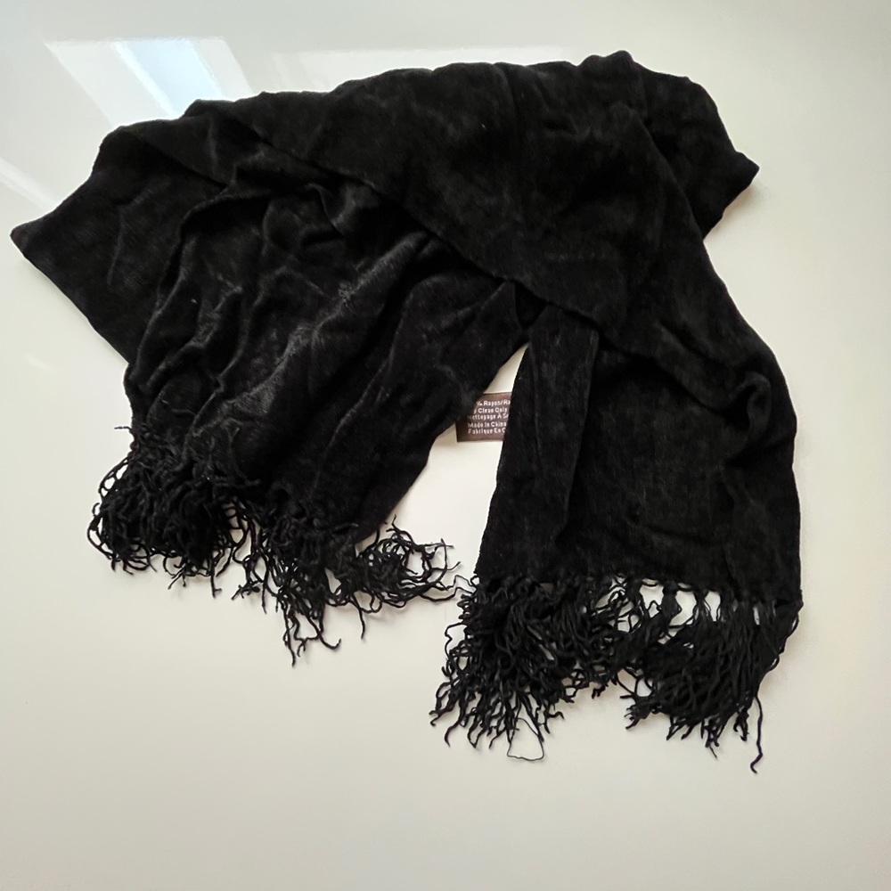 Danier Elegant Black Fringe Scarf